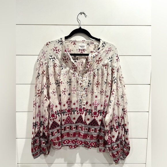 NWOT Isabel Marant Etoile pink white print blouse - Picture 5 of 9